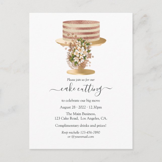 Invitation Carte Postale Coupe Rose tendance Gold et Gold Floral Cake (Devant)