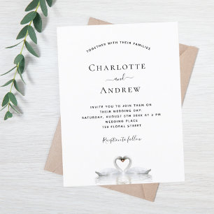 Invitation Carte Postale Couple de cygne amoureux mariage blanc