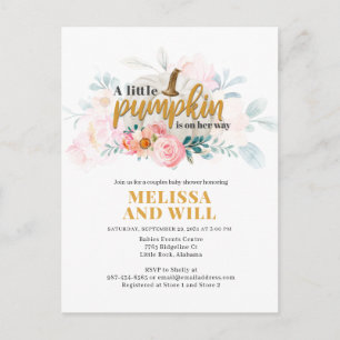 Invitation Carte Postale Couples Baby shower Citrouille Aquarelle Floral