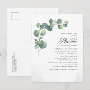 Invitation Carte Postale Couples Baby shower Verdure Eucalyptus Botanique