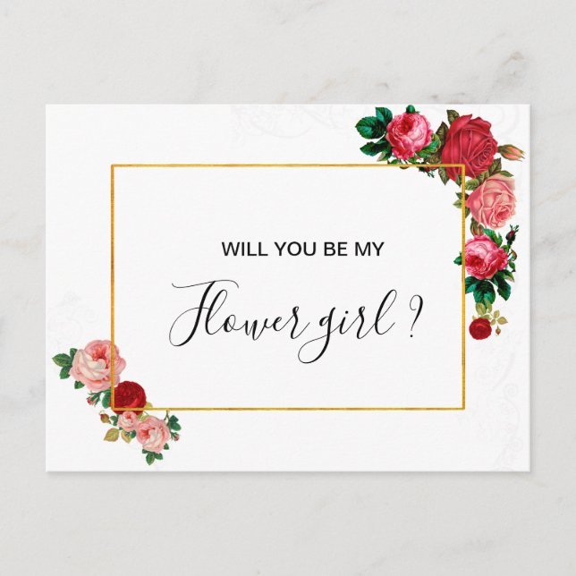 Invitation Carte Postale Couronne de fleurs Roses de Bourgogne pour une Fil (Devant)