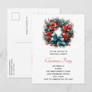 Invitation Carte Postale Couronne de Noël en pin avec houx