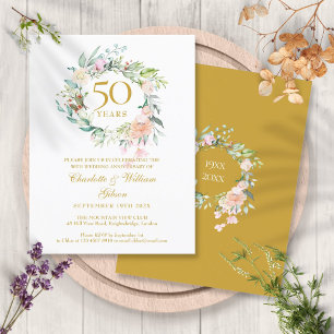 Invitation Carte Postale Couronne de roses 50e anniversaire de mariage