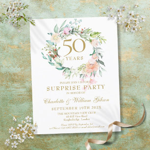 Invitation Carte Postale Couronne de roses pour fête surprise des 50 ans