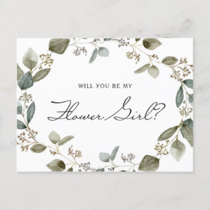 Invitation Carte Postale Couronne d'eucalyptus ensemencé Sois ma demoiselle