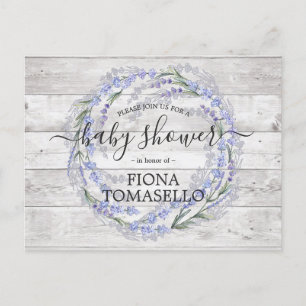 Invitation Carte Postale Couronne florale de lavande en bois rustique Baby