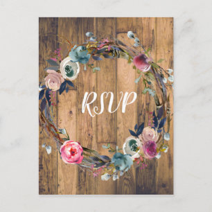 Invitation Carte Postale Couronne florale en bois rustique Moderne RSVP