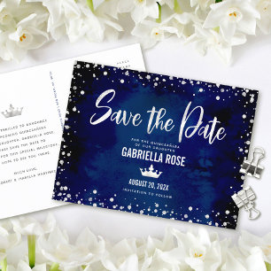 Invitation Carte Postale Couronne pailletée argentée pour la Quinceañera