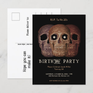 Invitation Carte Postale Crâne drôle Brown Gothique Anniversaire RIP à ses 
