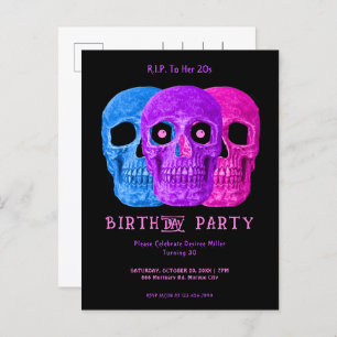 Invitation Carte Postale Crâne drôle violet gothique d'anniversaire RIP à s