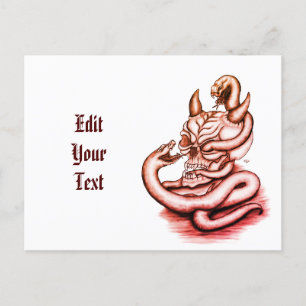 Invitation Carte Postale Crâne - Tête diabolique avec serpent