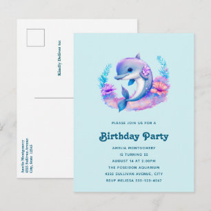 Invitation Carte Postale Créature Mer Dauphin Cute Anniversaire