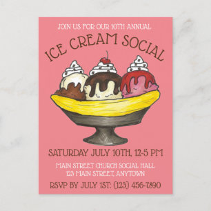Invitation Carte Postale Crème de glace Parti social Dessert Banana Split S