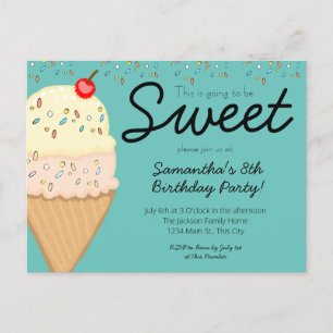 Invitation Carte Postale Crème glacée ça va être doux fête d'anniversaire