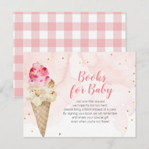 Invitation Carte Postale Crème glacée rose livres pailletés or pour bébé