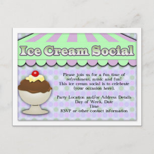 Invitation Carte Postale Crème glacée sociale, violet/vert rayure Sundae