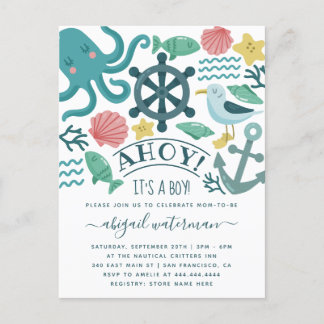 Invitation Carte Postale Critère marin nautique Ahoy! C'est un Baby shower