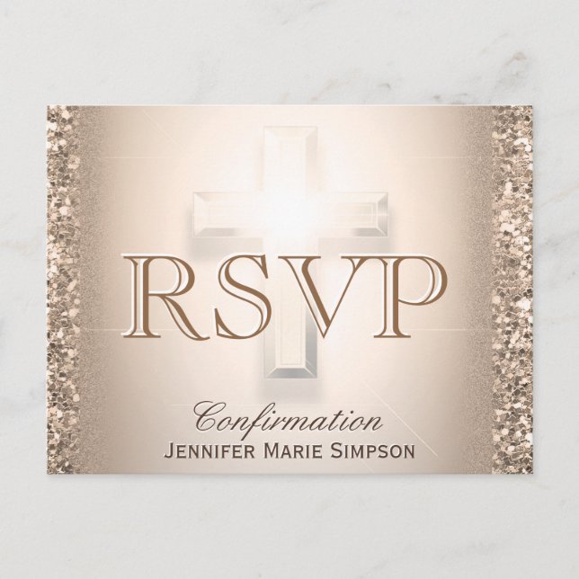 Invitation Carte Postale Croix rose | RSVP (Devant)