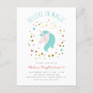 Invitation Carte Postale Croyez en anniversaire magique de fille de licorne