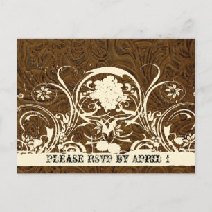 Invitation Carte Postale Cuir Brown foncé RSVP