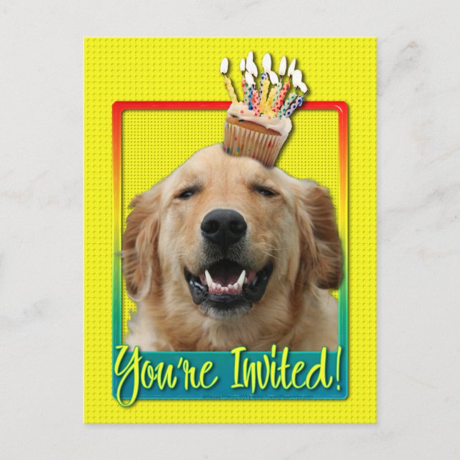 Invitation Carte Postale Cupcake d'invitation - Golden Retriever - Mickey (Devant)