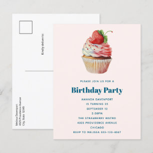 Invitation Carte Postale Cupcake fraise dessert dessert Anniversaire