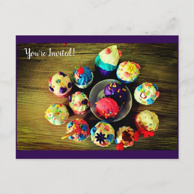 Invitation Carte Postale Cupcakes (Devant)