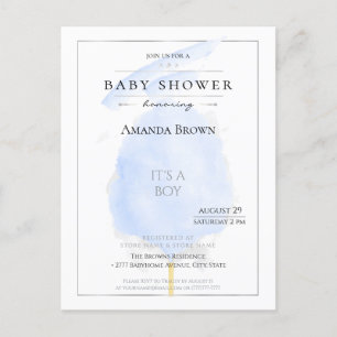 Invitation Carte Postale Cute Aquarelle Bleu Coton Bonbon Baby shower