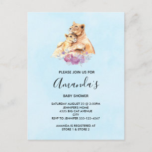 Invitation Carte Postale Cute Aquarelle Mère Lion & Baby shower Cub