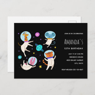 Invitation Carte Postale Cute astronaute Animaux flottant dans l'espace Ann