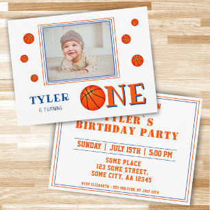 Invitation Carte Postale Cute Basketball Photo 1er anniversaire