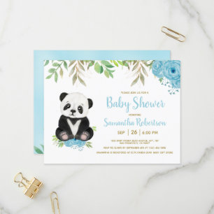 Invitation Carte Postale Cute Bear Aquarelle Bleu Vert Baby shower Garçon