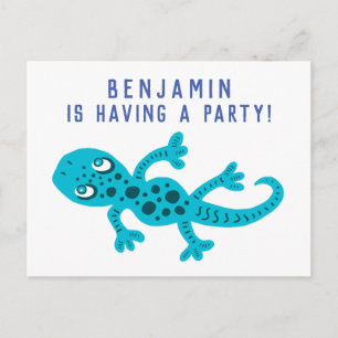 Invitation Carte Postale Cute Blue Gecko Lizard fête d'anniversaire