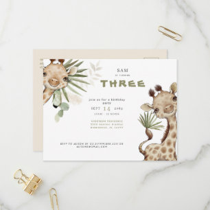 Invitation Carte Postale Cute Boho Giraffe Neutral Pampas Anniversaire