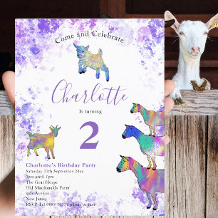 Invitation Carte Postale Cute Chèvres ferme animal 2e fête d'anniversaire