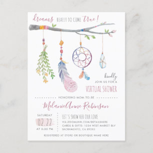 Invitation Carte Postale Cute Dream Catcher Tribal Feathers Douche virtuell