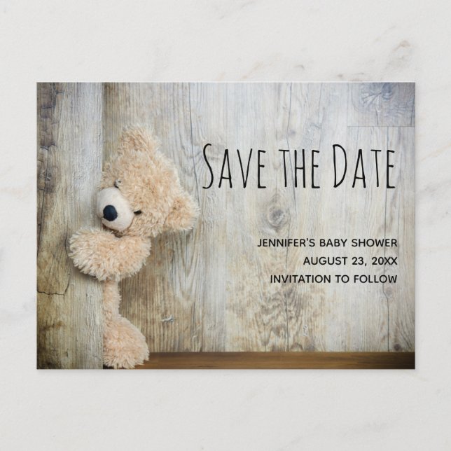 Invitation Carte Postale Cute farci Bear Photo Enregistrer la date (Devant)