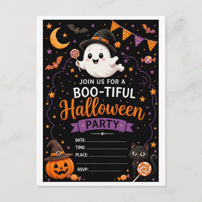 Invitation Carte Postale Cute Ghost Halloween (Devant)