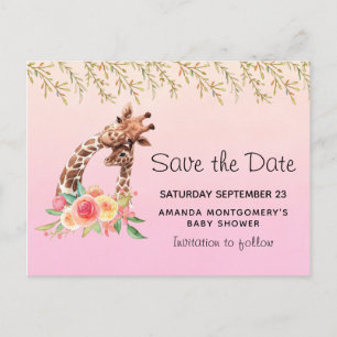 Invitation Carte Postale Cute Giraffe Aquarelle Maman & Bébé Enregistrer la