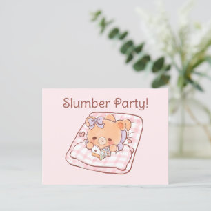 Invitation Carte Postale Cute Girl Bear lecture sur Cosy Bed Stwood Party