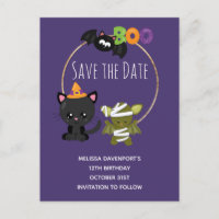 Cute Halloween Chat, chauve-souris et maman Boo En