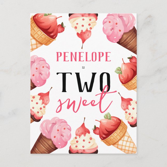 Invitation Carte Postale Cute Ice Creams Girls 2e fête d'anniversaire (Devant)