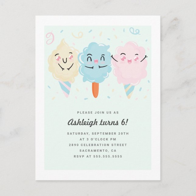 Invitation Carte Postale Cute Kawaii Sucre Candy Enfants Anniversaire (Devant)