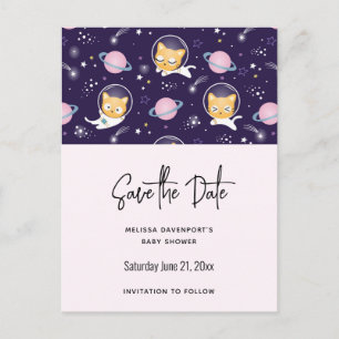 Invitation Carte Postale Cute Kitty Chat Astronauts Motif Sauvez la date