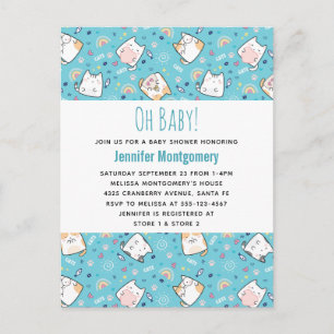 Invitation Carte Postale Cute Kitty Chat Motif Baby shower Whimsical