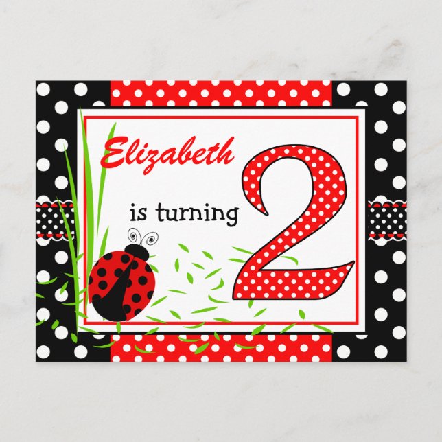 Invitation Carte Postale Cute Ladybugs 2e anniversaire (Devant)