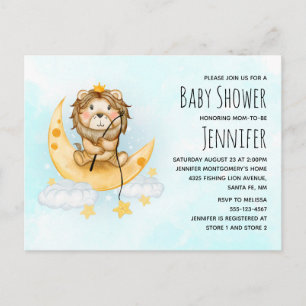 Invitation Carte Postale Cute Lion Fishing Baby shower d'aquarelle