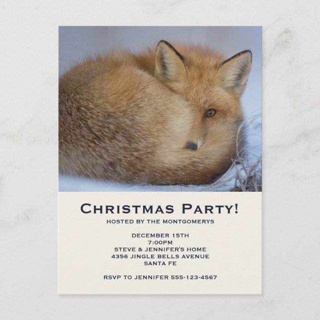 Invitation Carte Postale Cute Little Fox Curling Up Winter Photo Noël (Devant)