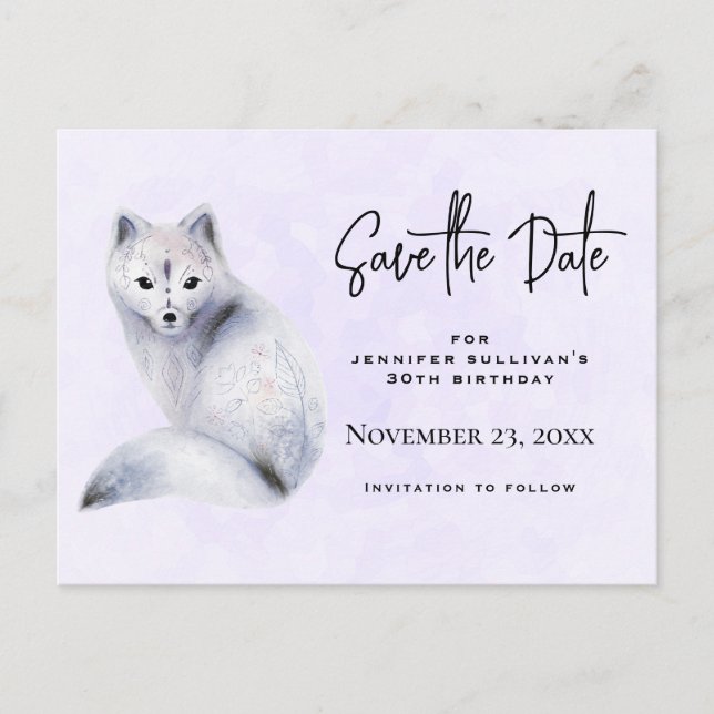 Invitation Carte Postale Cute Nordic Fox avec marques florales Enregistrer  (Devant)