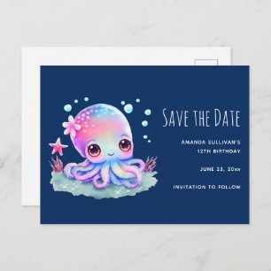 Invitation Carte Postale Cute Octopus Sea Creature Enregistrer la date